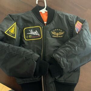 Rothco Black Kids Bomber Jacket with Orange Lining and Patches